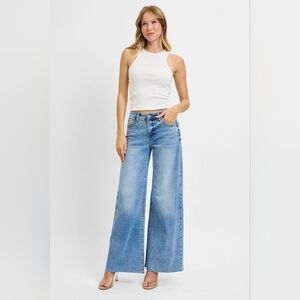 RISEN HR Tummy Control Light Wash Wide Leg Palazzo Denim Jeans Various NEW